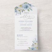 Invitation Tout En Un Mariage de fleurs Rose bleu Dusty (À l'intérieur)