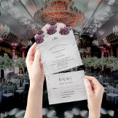 Invitation Tout En Un Mariage de fleurs roses bordeaux argentées RSVP