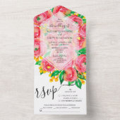 Invitation Tout En Un Mariage de fleurs roses complètes (À l'intérieur)
