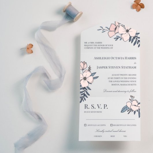 Invitation Tout En Un Mariage de flush et de fleurs de marine
