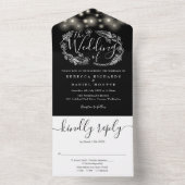 Invitation Tout En Un Mariage De Foliage Noir Et Blanc (À l'intérieur)