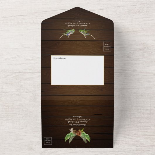 Invitation Tout En Un Mariage de forêt rustique aquarelle (Dehors)