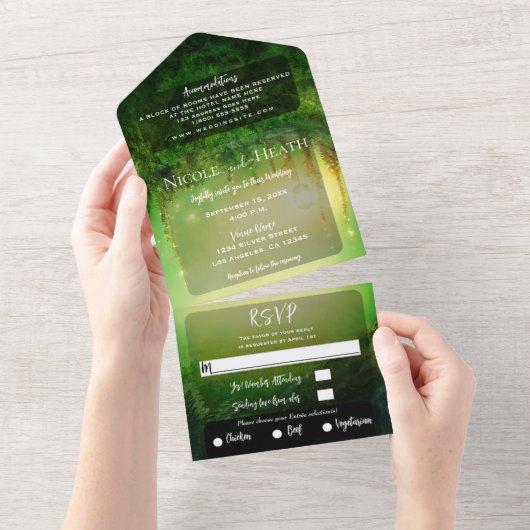 Invitation Tout En Un Mariage de forêt verte enchantée (Déchirure)