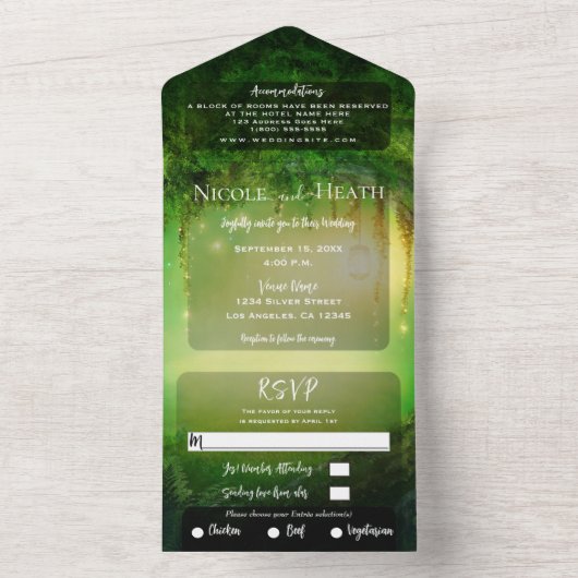 Invitation Tout En Un Mariage de forêt verte enchantée (À l'intérieur)
