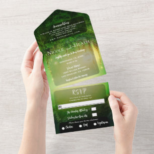 Invitation Tout En Un Mariage de forêt verte enchantée 