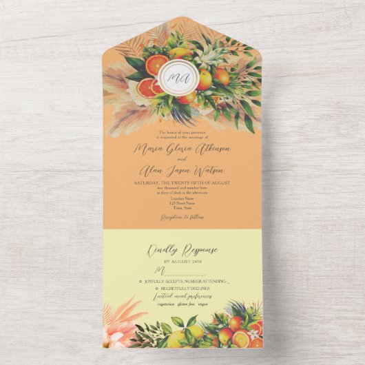 Invitation Tout En Un Mariage de fruits d'agrumes orange moderne (À l'intérieur)