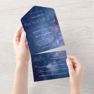 Invitation Tout En Un Mariage de galaxie bleu foncé et violet