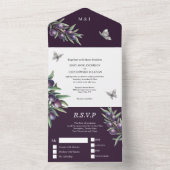 Invitation Tout En Un Mariage de glamour de papillon blanc violet  (À l'intérieur)