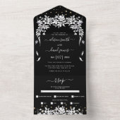 Invitation Tout En Un Mariage de guirlande à fleurs noir et blanc (À l'intérieur)