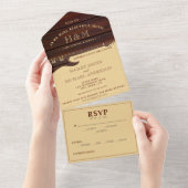 Invitation Tout En Un Mariage de guitare Brown en bois rouge et bronze (Déchirure)