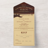 Invitation Tout En Un Mariage de guitare Brown en bois rouge et bronze (À l'intérieur)