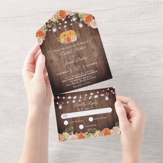 Invitation Tout En Un Mariage de Jar Citrouille Rustique Automne (Déchirure)