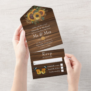 Invitation Tout En Un Mariage de jardin eucalyptus au tournesol doré rus