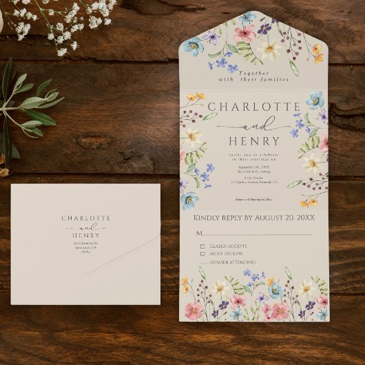 Invitation Tout En Un Mariage de jardin Fleur sauvage simple