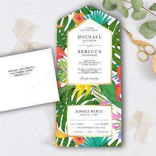Invitation Tout En Un Mariage de Jardin Tropical aux Feuilles Exotiques 