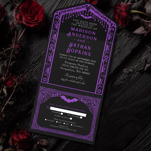 Invitation Tout En Un Mariage de la cathédrale gothique violet Vampire