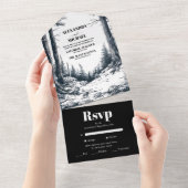 Invitation Tout En Un Mariage de la Forêt de Boho Blanc Noir (Déchirure)