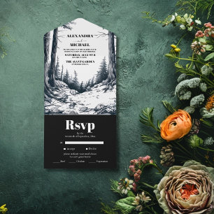 Invitation Tout En Un Mariage de la Forêt de Boho Blanc Noir