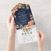 Invitation Tout En Un Mariage de la marine Florale moderne Terre brûlée  (Déchirure)