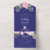 Invitation Tout En Un Mariage de la marine Spring Peony (À l'intérieur)