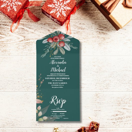 Invitation Tout En Un Mariage de la verdure de Noël