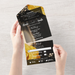 Invitation Tout En Un Mariage de lanterne rustique et de roses jaunes +