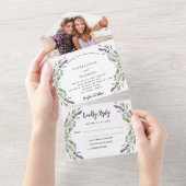 Invitation Tout En Un Mariage de lavande violet fleurs photo (Déchirure)