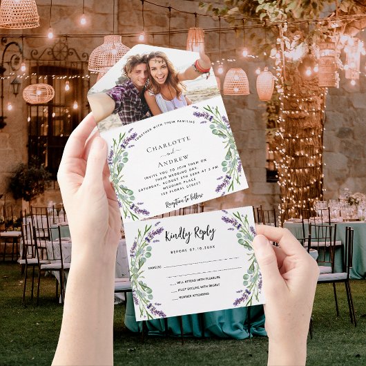Invitation Tout En Un Mariage de lavande violet fleurs photo