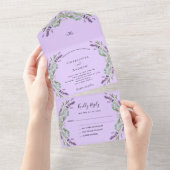 Invitation Tout En Un Mariage de l'eucalyptus à fleurs violettes (Déchirure)