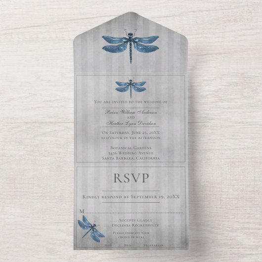 Invitation Tout En Un Mariage de libellules à bijoux bleu (À l'intérieur)