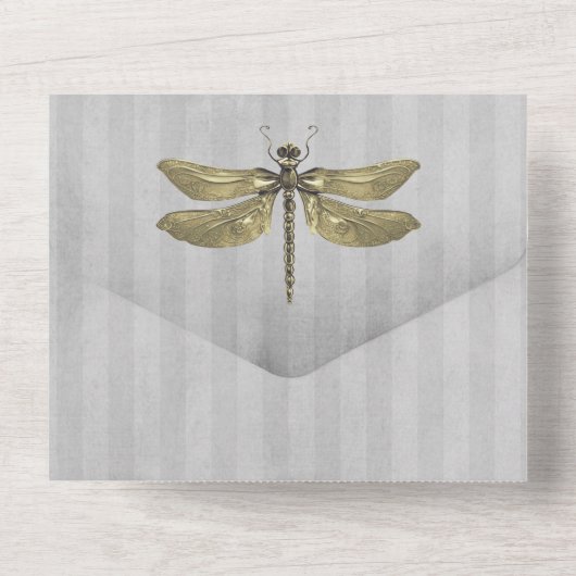 Invitation Tout En Un Mariage de libellules à bijoux en or (Verso)