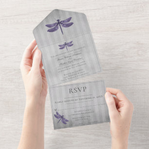 Invitation Tout En Un Mariage de libellules à bijoux pourpre