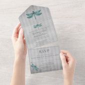 Invitation Tout En Un Mariage de libellules à bijoux turquoise (Déchirure)