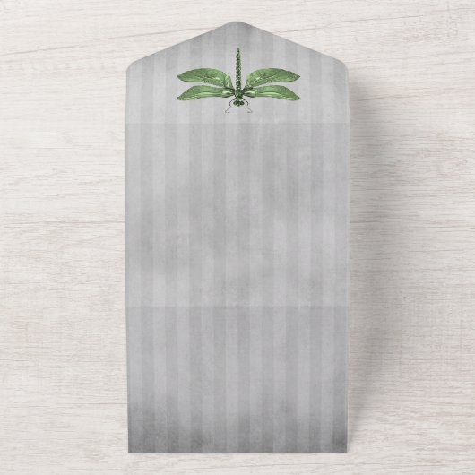 Invitation Tout En Un Mariage de libellules à bijoux verts (Dehors)