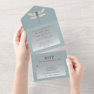 Invitation Tout En Un Mariage de libellules turquoise