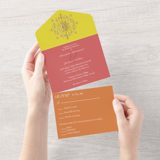 Invitation Tout En Un Mariage de Mandala d'or d'été (Déchirure)