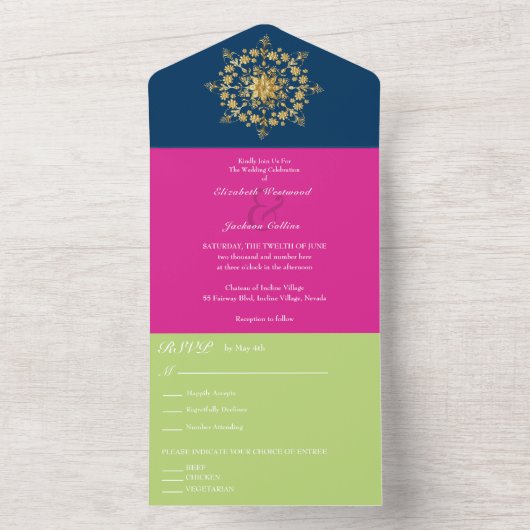 Invitation Tout En Un Mariage de Mandala d'or d'été (À l'intérieur)