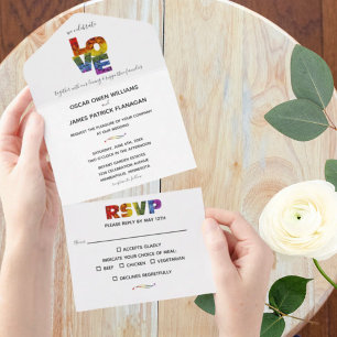 Invitation Tout En Un Mariage de même sexe Fleurs LOVE Tout en Un