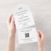 Invitation Tout En Un Mariage de monogramme blanc de code QR (Déchirure)