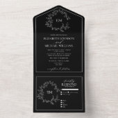 Invitation Tout En Un Mariage de monogramme blanc noir (À l'intérieur)