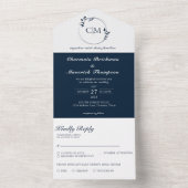 Invitation Tout En Un Mariage de Monogramme Bleu de la marine classique  (À l'intérieur)