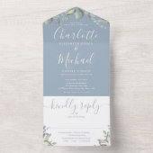 Invitation Tout En Un Mariage de monogramme bleu foncé (À l'intérieur)