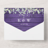 Invitation Tout En Un Mariage de monogramme de bois violet rustique (Verso)