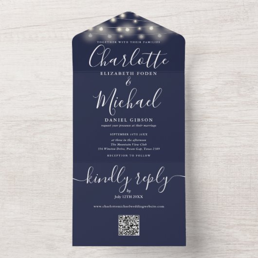 Invitation Tout En Un Mariage de monogramme de code QR (À l'intérieur)