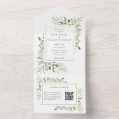 Invitation Tout En Un Mariage de monogramme de code QR floral vert (À l'intérieur)
