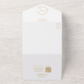 Invitation Tout En Un Mariage de monogramme de crête dorée QR Code (Dehors)