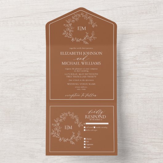 Invitation Tout En Un Mariage de monogramme en terre cuite (À l'intérieur)