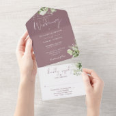 Invitation Tout En Un Mariage de monogramme floral Mauve Greenery (Déchirure)