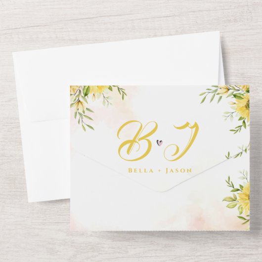 Invitation Tout En Un Mariage de monogramme jaune pâle (Verso)