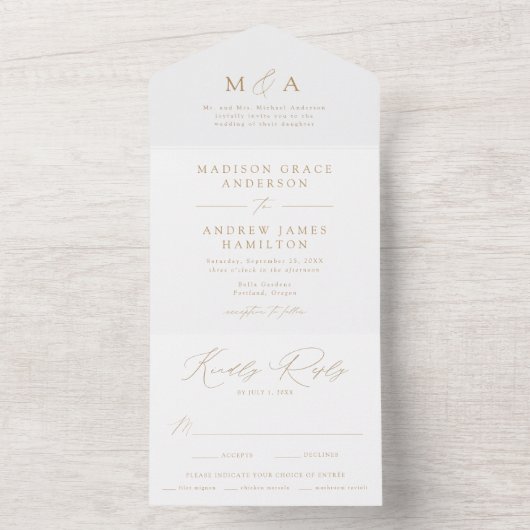 Invitation Tout En Un Mariage de Monogramme Or Elegant Moderne (À l'intérieur)